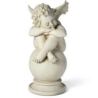 Napping Cherub with Wings Statue - 17-inch — Antique White finish
