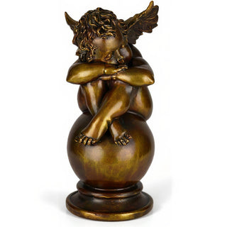 Napping Cherub with Wings Statue - 17-inch — Bronze finish