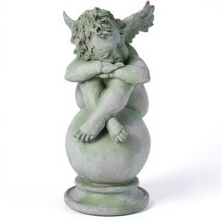 Napping Cherub with Wings Statue - 17-inch — Mossy Green finish