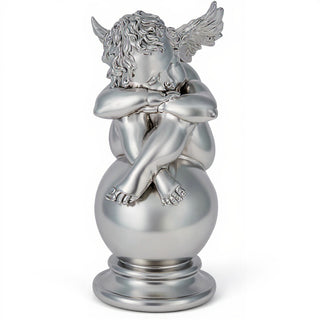 Napping Cherub with Wings Statue - 17-inch — Silver finish