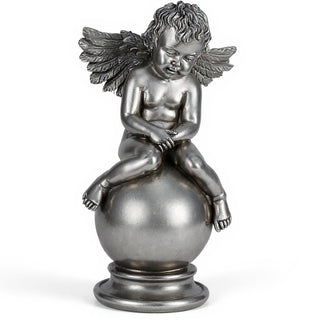 Sleepy Angel with Wings Statue - 19-inch — Aged Silver finish