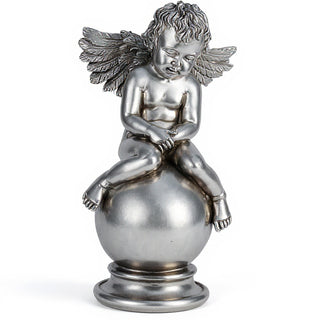 Sleepy Angel with Wings Statue - 19-inch — Antique Silver finish