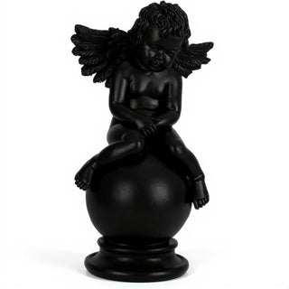 Sleepy Angel with Wings Statue - 19-inch — Flat Black finish