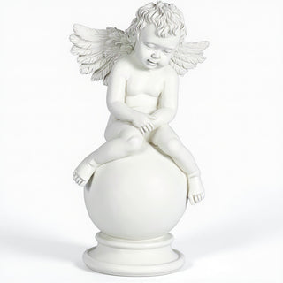 Sleepy Angel with Wings Statue - 19-inch — Flat White finish