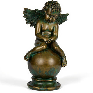 Sleepy Angel with Wings Statue - 19-inch — Green Bronze finish