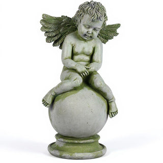 Sleepy Angel with Wings Statue - 19-inch — Mossy Green finish
