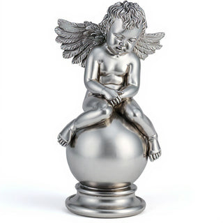 Sleepy Angel with Wings Statue - 19-inch — Silver finish