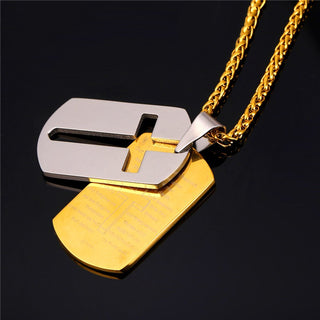 Lord's Prayer Dog Tag Necklace - 18K Gold-Plated Stainless Steel