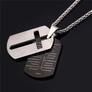 Lord's Prayer Dog Tag Necklace - Stainless Steel and Black