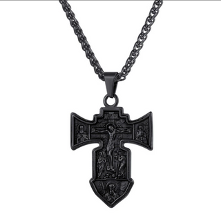 Gunmetal-Plated Orthodox Crucifix Cross Necklace