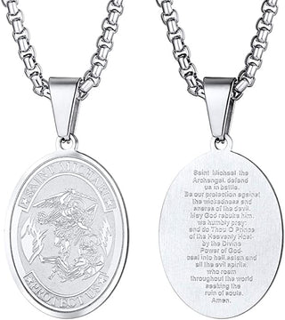 Stainless Steel St. Michael the Archangel Oval Necklace