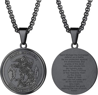 Gunmetal-Plated St. Michael the Archangel Round Necklace