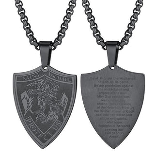 Gunmetal-Plated St. Michael the Archangel Shield Necklace