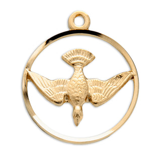 7/8-inch Gold Over Sterling Silver Holy Spirit Medal with 18-inch Chain
