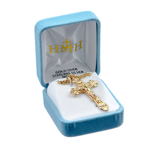 1 3/4-inch Gold Over Sterling Silver Crucifix with 24-inch Chain