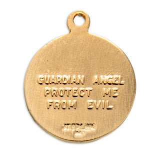 5/8-inch Gold Over Sterling Silver Guardian Angel Medal with 18-inch Chain
