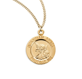 Gold Over Sterling Silver Round Shaped Guardian Angel Medal 1