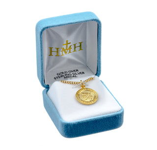 Gold over Sterling Silver Round Shaped Guardian Angel Medal