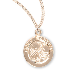 Gold Over Sterling Silver Round Shaped Holy Baptism Medal 1
