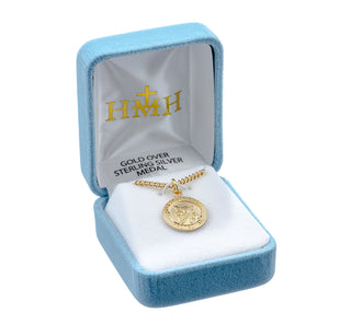 Gold over Sterling Silver Round Shaped Guardian Angel Medal
