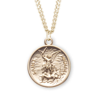 Gold Over Sterling Silver Round Shaped St Michael Medal