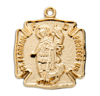 9/16-inch Gold Over Sterling Silver St. Florian Medal with 18-inch Chain