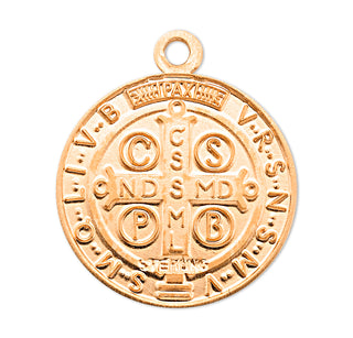 3/4-inch Gold Over Sterling Silver St. Benedict Medal with 18-inch Chain