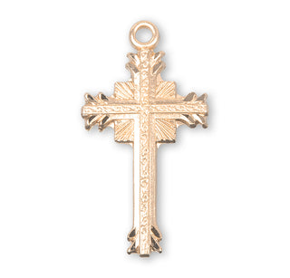 Gold Over Sterling Silver Flare Tipped Cross with Scrolled Center
