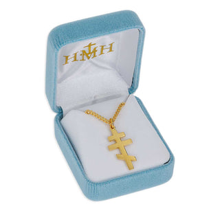 15/16-inch Gold Over Sterling Silver Byzantine Cross with 18-inch Chain