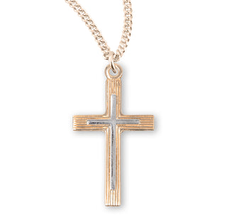 1 Inch Tutone Gold Over Sterling Silver Cross With 18 Inch Chain