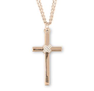 1 15 16 Inch Tutone Gold Over Sterling Silver Cross W Rope And 24 Inch Chain