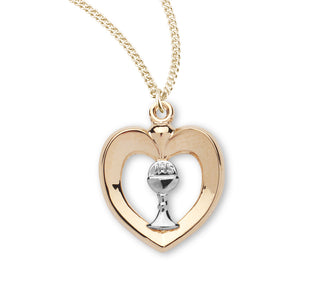 3 4 Inch Tutone Gold Over Sterling Silver Heart With Chalice And 18 Inch Chain