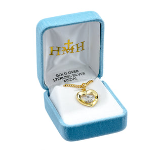 3/4-inch Tutone Gold Over Sterling Silver Heart with Holy Spirit 18-inch Chain