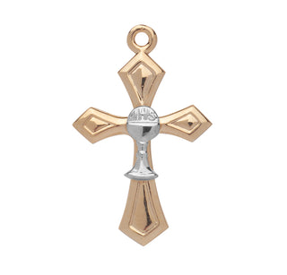 1-inch Tutone Gold Over Sterling Silver Cross with Chalice 18-inch Chain