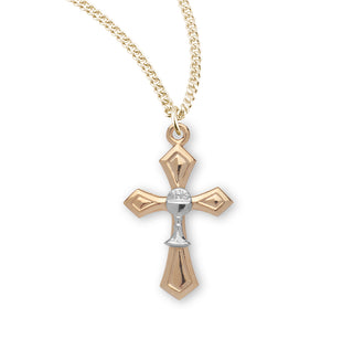 1 Inch Tutone Gold Over Sterling Silver Cross With Chalice 18 Inch Chain