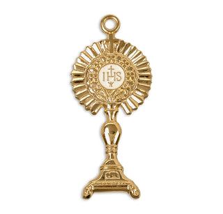 1 7/8-inch Gold Over Sterling Silver Monstrance Pendant with 24-inch Chain