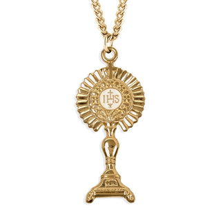 1 7 8 Inch Gold Over Sterling Silver Monstrance Pendant With 24 Inch Chain