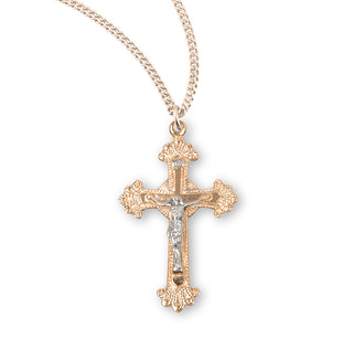 1 1 8 Inch Tutone Gold Over Sterling Crucifix With 18 Inch Chain