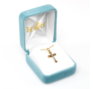 3/4-inch Tutone Gold Over Sterling Silver Crucifix | 18-inch Chain
