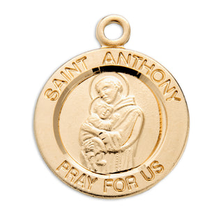 Patron Saint Anthony Round Gold Over Sterling Silver Medal