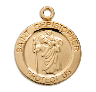 Patron Saint Christopher Round Gold Over Sterling Silver Medal