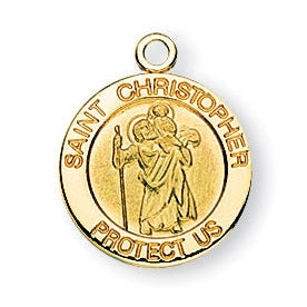 Gold over Sterling Silver Round Shaped Saint Christopher Medal