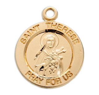Gold over Sterling Silver Round Shaped St. Therese Medal