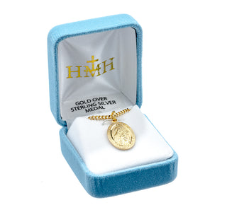7/8-inch Oval Gold Over Sterling Silver St. Therese Medal with 18-inch Chain