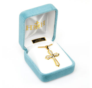 1-inch Gold Over Sterling Silver Crystal Zircon Cross Pendant with 18-inch Chain