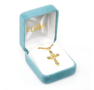1-inch Gold Over Sterling Silver Crystal Zircon Cross Pendant with 18-inch Chain