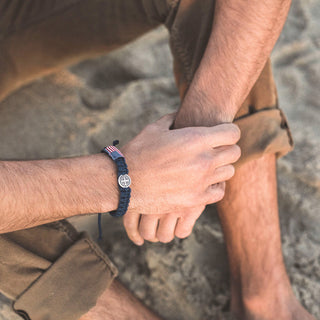 Man wearing the God Bless America Benedictine Bracelet