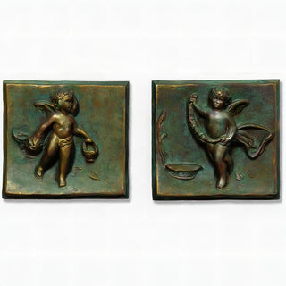 Cherubs of Spring, Set of Two Statue — Green Bronze finish