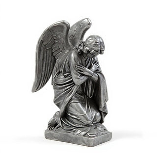 Adoration Angel with Arms Crossed Statue - 28-inch — Aged Silver finish