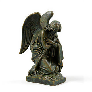 Adoration Angel with Arms Crossed Statue - 28-inch — Green Bronze finish